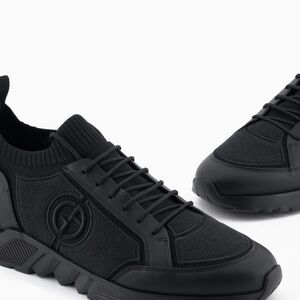 Giorgio Armani Men’s KNIT-AND-LEATHER SNEAKERS Black Size 9UK /10US Retail $1095